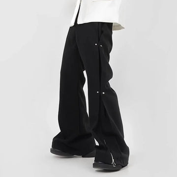 AIDASE  -  Summer New Men's Solid Color Side Zipper Straight Trousers American Fashion Trend Street Hip-Hop Casual Loose Niche Mens Bottoms aidase-shop
